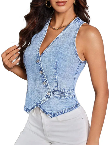Essnce Womens Sleeveless Washed Denim Jacket