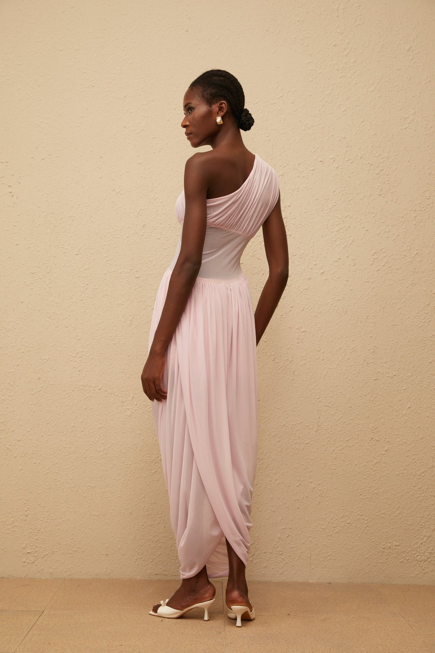 Estelle Pink One Shoulder Draped Maxi Dress