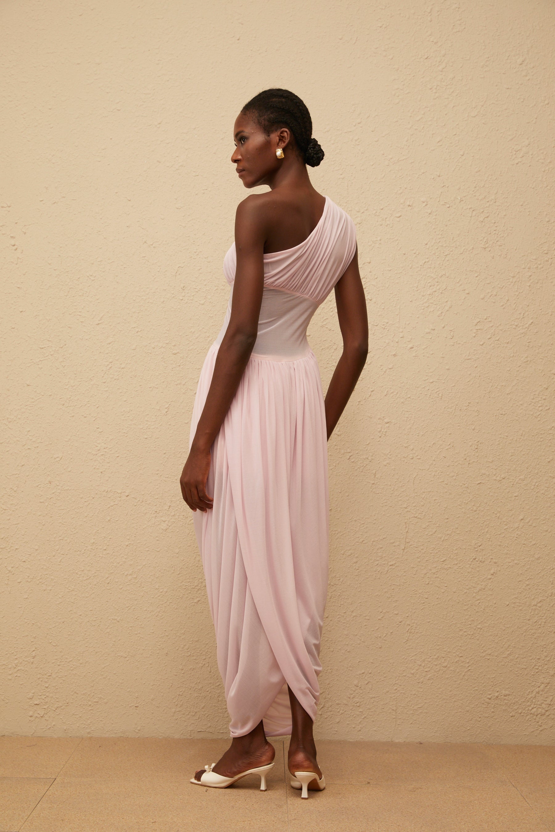 Estelle Pink One Shoulder Draped Maxi Dress