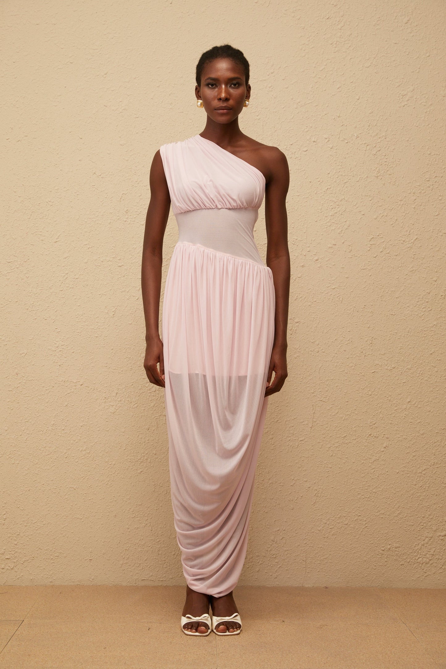 Estelle Pink One Shoulder Draped Maxi Dress