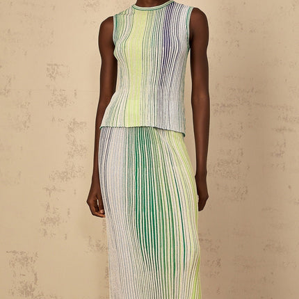 Ester Green Metallic Knit Top Skirt Set