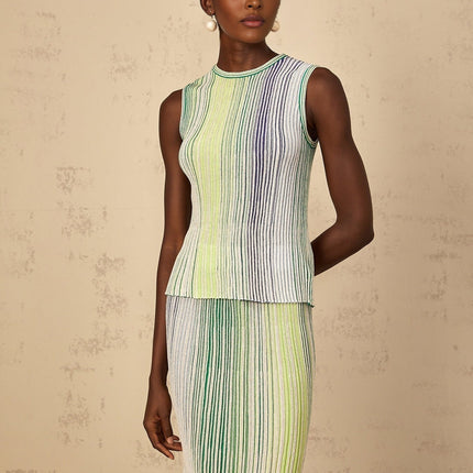 Ester Green Metallic Knit Top Skirt Set