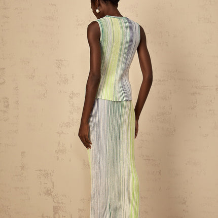 Ester Green Metallic Knit Top Skirt Set