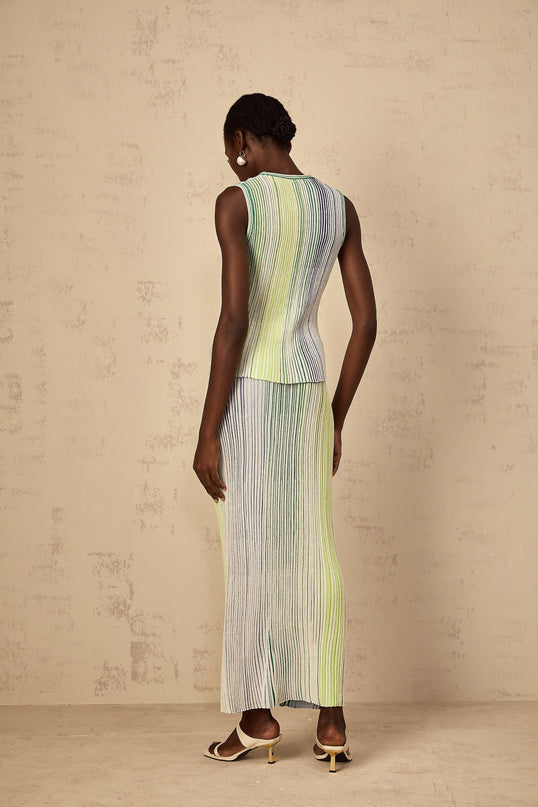 Ester Green Metallic Knit Top Skirt Set