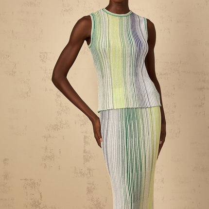Ester Green Metallic Knit Top Skirt Set
