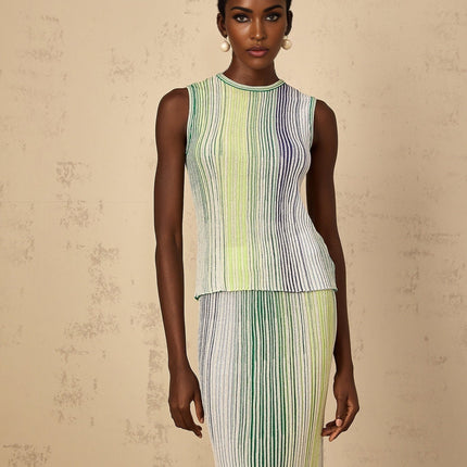 Ester Green Metallic Knit Top Skirt Set