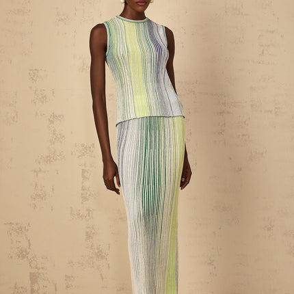 Ester Green Metallic Knit Top Skirt Set