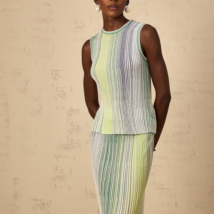 Ester Green Metallic Knitted Top Skirt Set