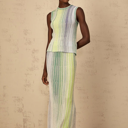 Ester Green Metallic Threaded Knit Top Skirt Set