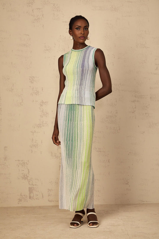 Ester Green Metallic Threaded Knit Top Skirt Set