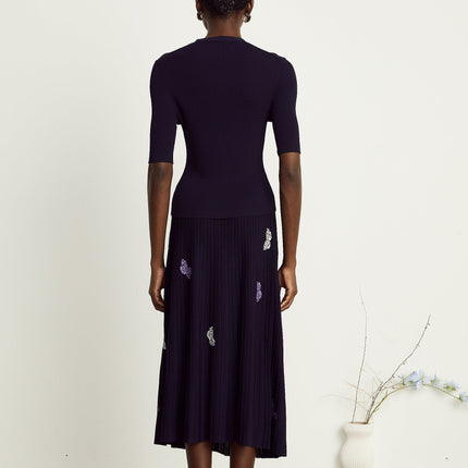Esther Navy Blue Butterfly Patterned Knit Skirt Top Set