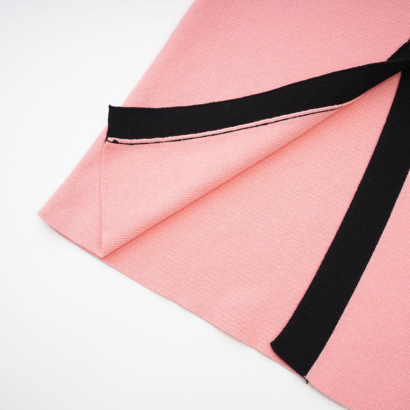 Esther Pink and Black Knitted Midi Dress with Front Slit and Button Detailing