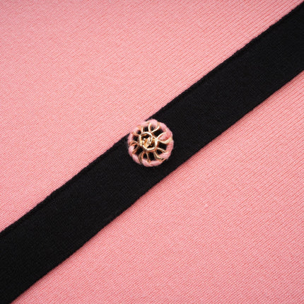 Esther Pink and Black Knitted Off-Shoulder Midi Dress with Front Slit and Button Detailing