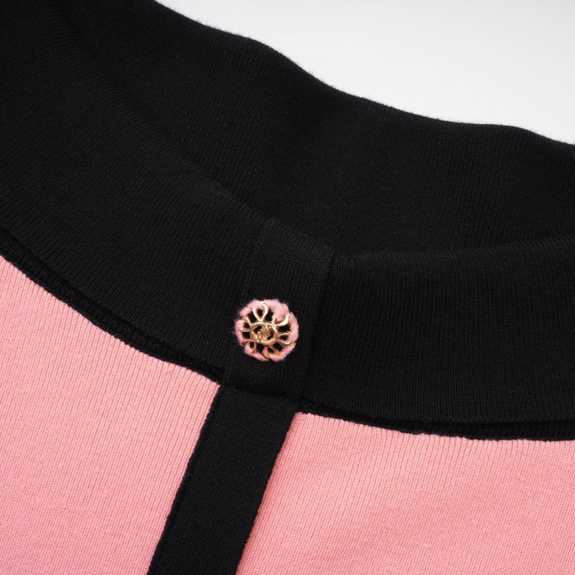 Esther Pink and Black Knitted Midi Dress with Front Slit and Button Detailing