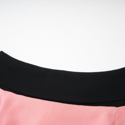 Esther Pink Black Knitted Off-Shoulder Midi Dress with Front Slit and Button Detailing