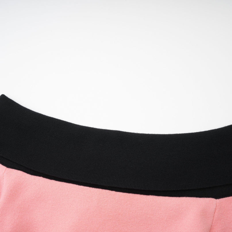 Esther Pink Black Knitted Off-Shoulder Midi Dress with Front Slit and Button Detailing