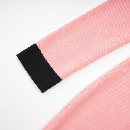 Esther Pink and Black Knitted Off-Shoulder Midi Dress with Front Slit and Button Detailing