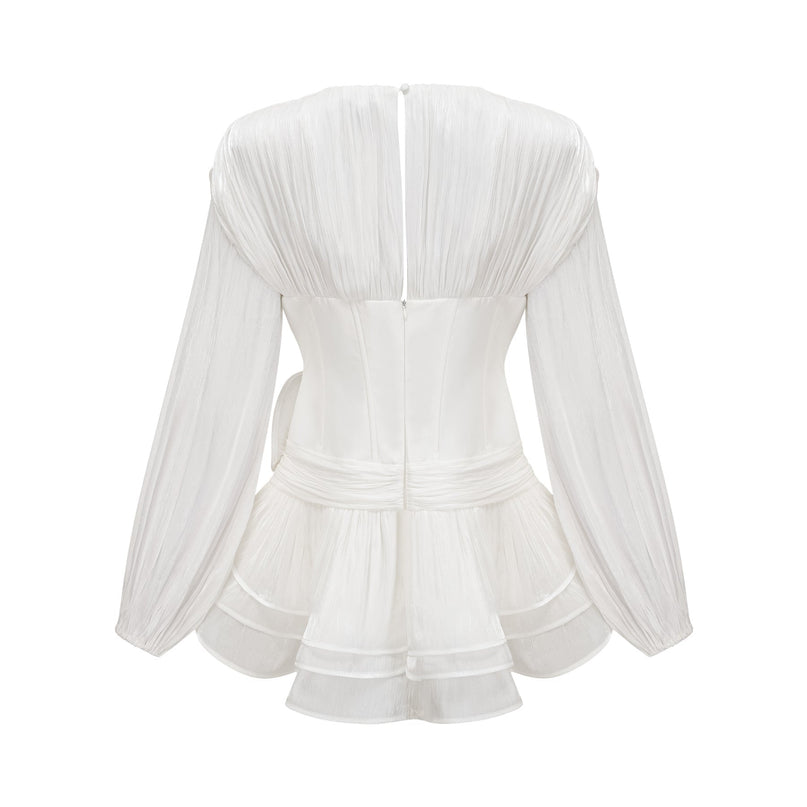 Esther White Floral Ruffled Glitter Hem Mini Dress