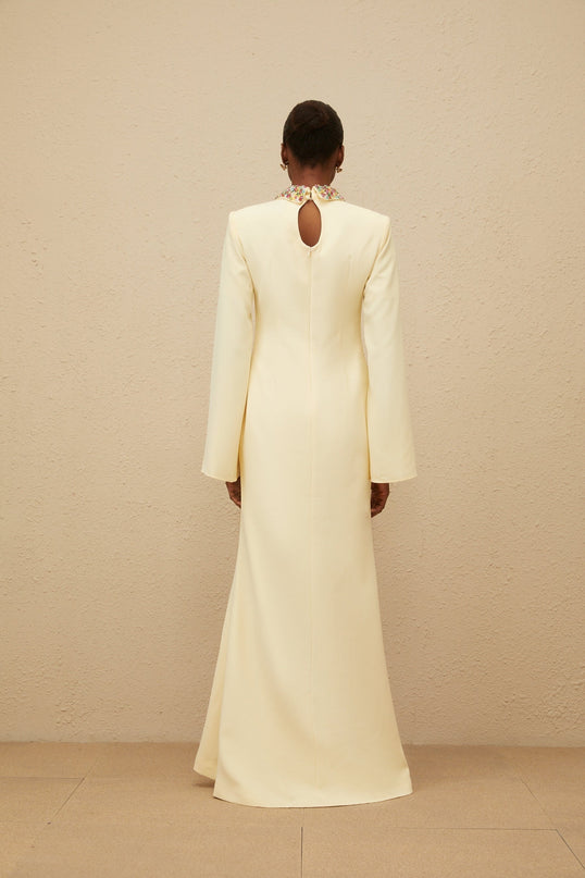 Esther Yellow Mermaid Hem Gown with Crystal Embellishments