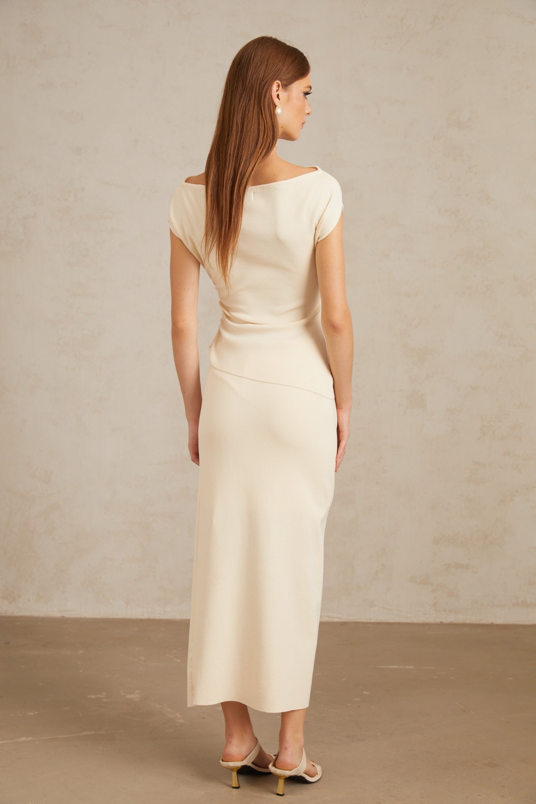 Étienne Neutral Floral Appliqué Knit Top  Skirt Set