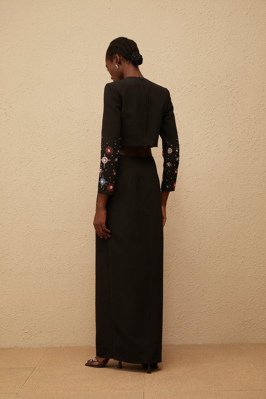 Sophisticated Étoile Black Embellished Top & Skirt Set for women