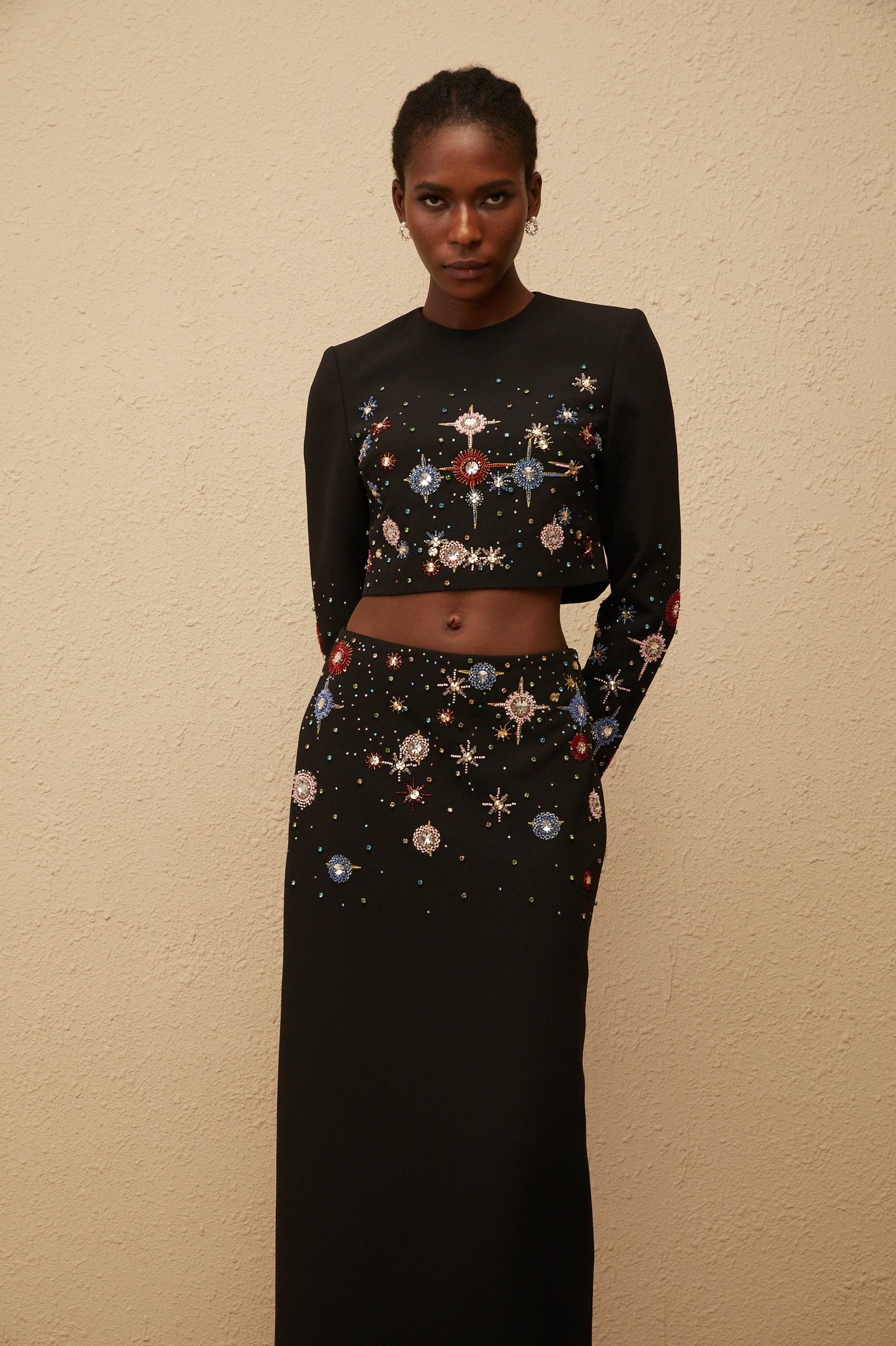 Étoile Black Embellished Top  Skirt Set