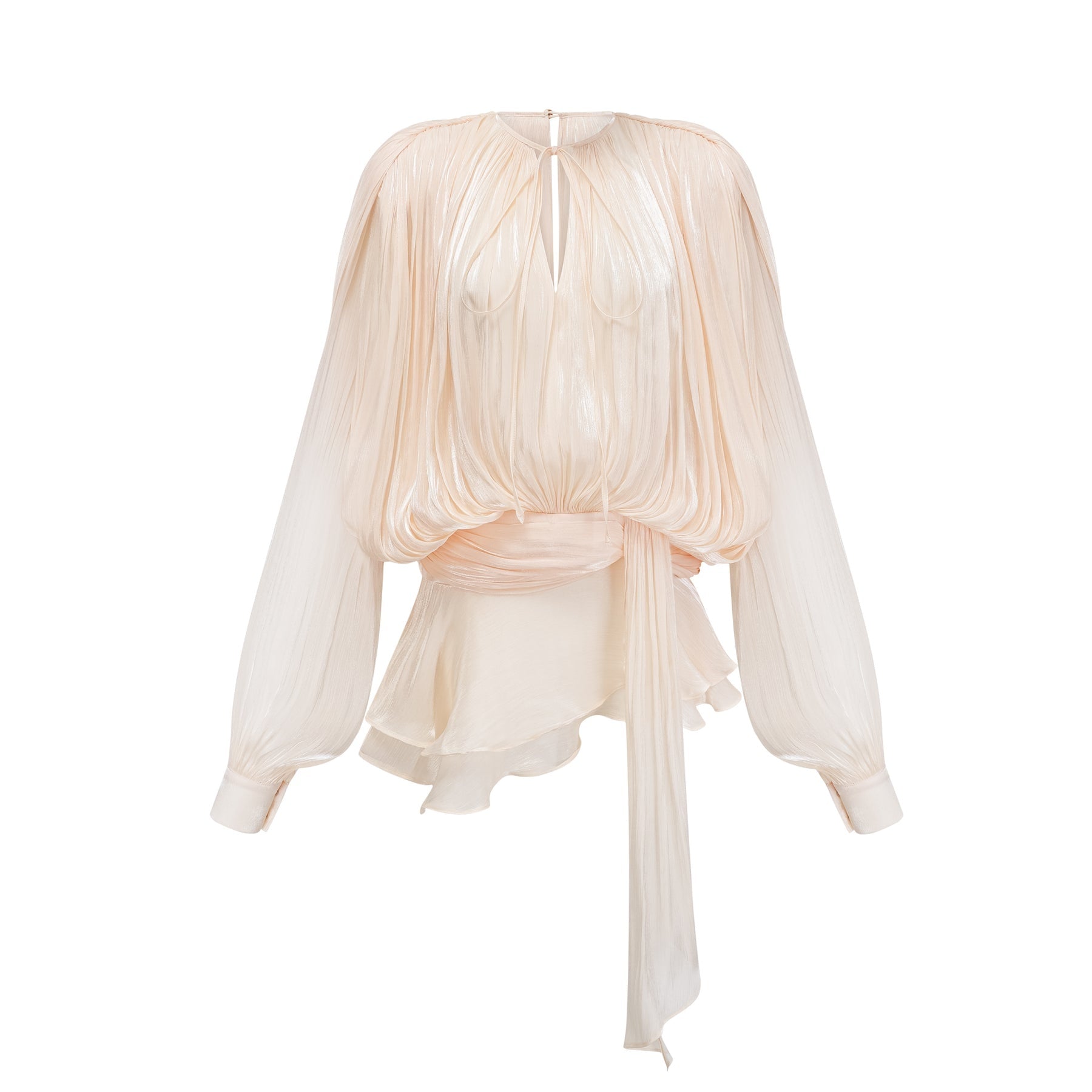 Eugenie neutral colored mini dress with full pleats and ruffles