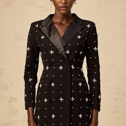 Eulalia Black Mini Dress Panelled Blazer with Crystal Embellishments