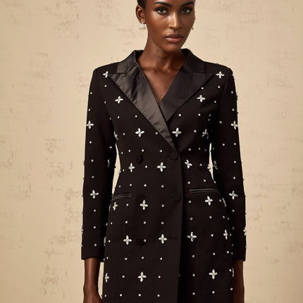 Eulalia Black Mini Dress Panelled Blazer with Crystal Embellishments