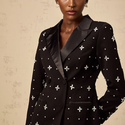 Eulalia Black Panelled Blazer with Crystal Embellishments