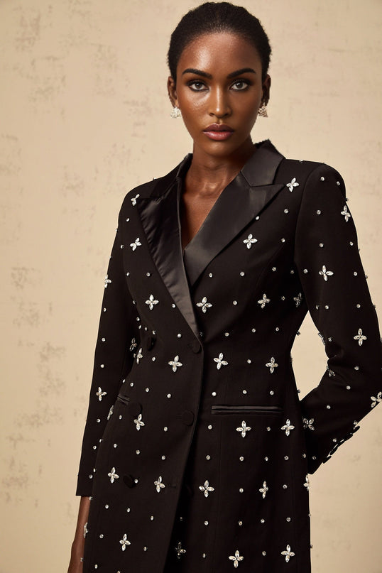 Eulalia Black Panelled Blazer with Crystal Embellishments