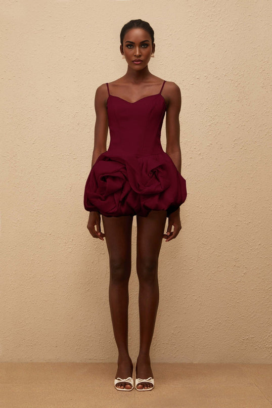 Eulalia Mini Dress in Red with 3D-Petal Detailing and Bubble Skirt