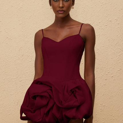 Eulalia Mini Dress in Red with V-Neck and 3D-Petal Detailing