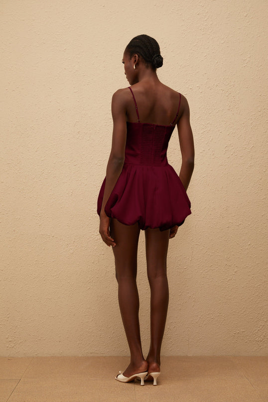Eulalia Mini Dress in Red with V-Neck and 3D-Petal Detailing