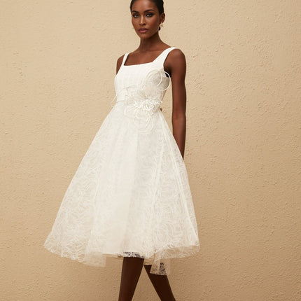Eulalia White Floral Lace Midi Dress