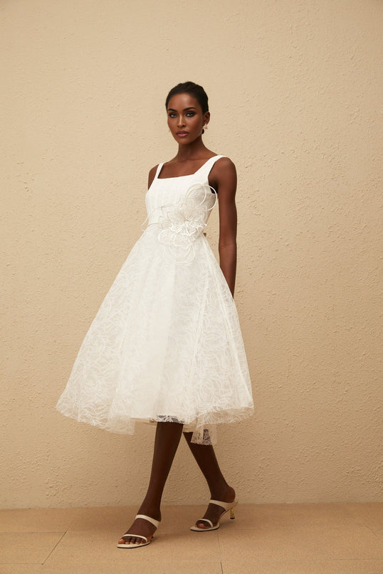 Eulalia White Floral Lace Midi Dress