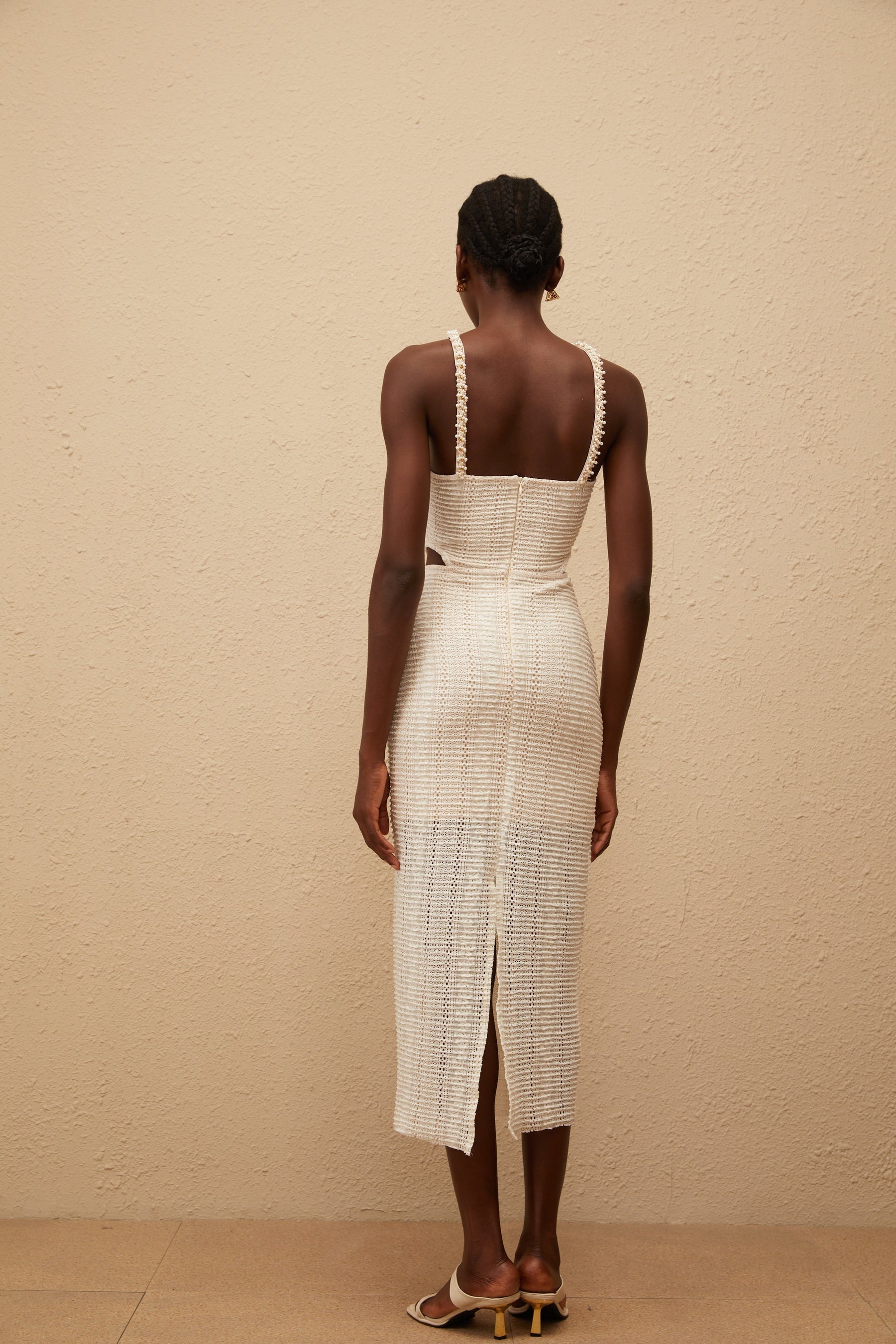 Eulalie Off White Guipure Lace Corset Midi Dress