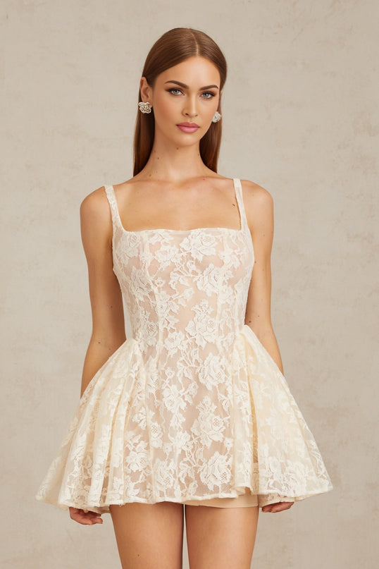 Euphemia Cream White Floral Lace Mini Dress