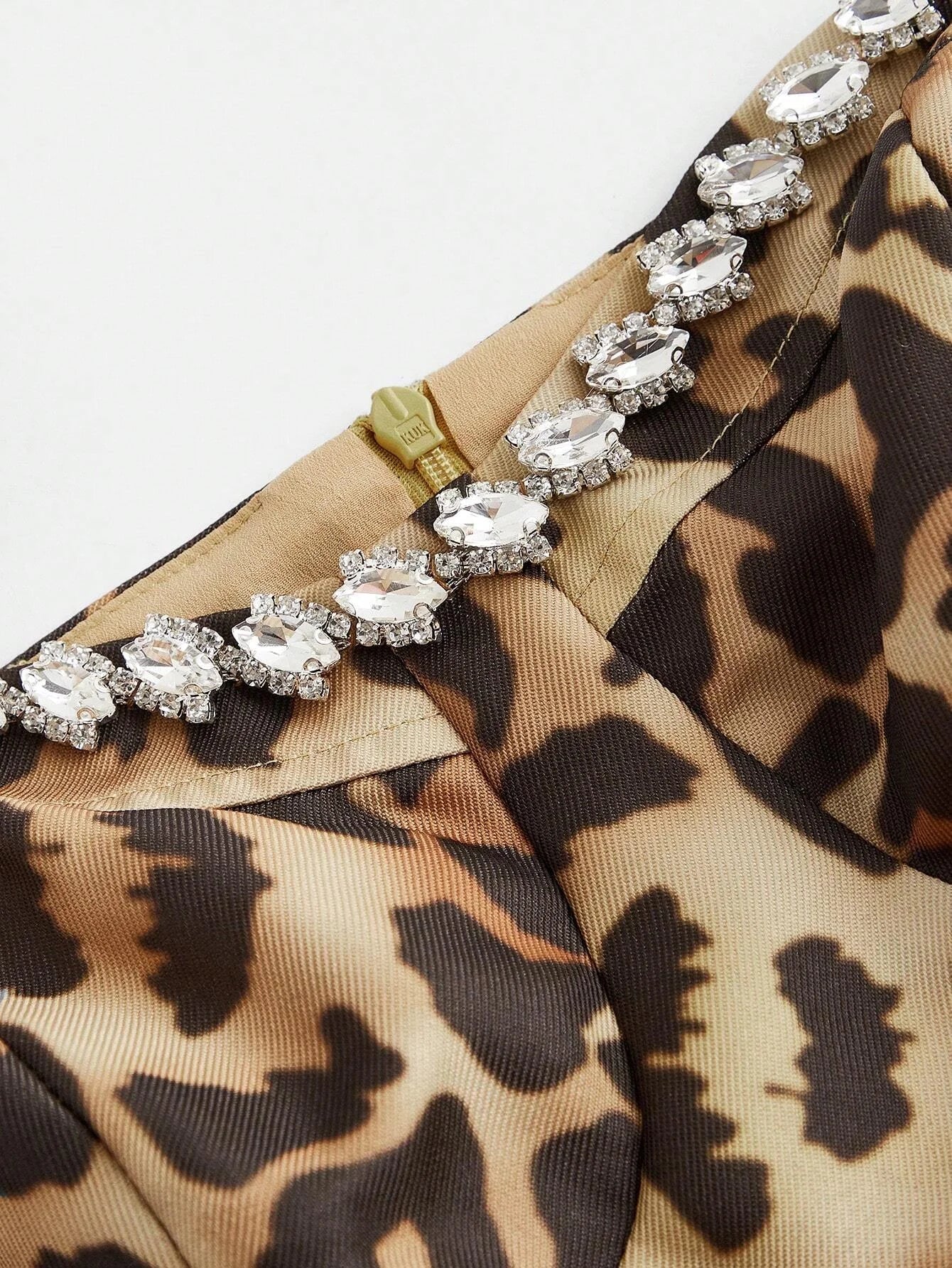 European And American Style Sexy Spaghetti Strap Leopard Print Rhinestone Embellished Waist