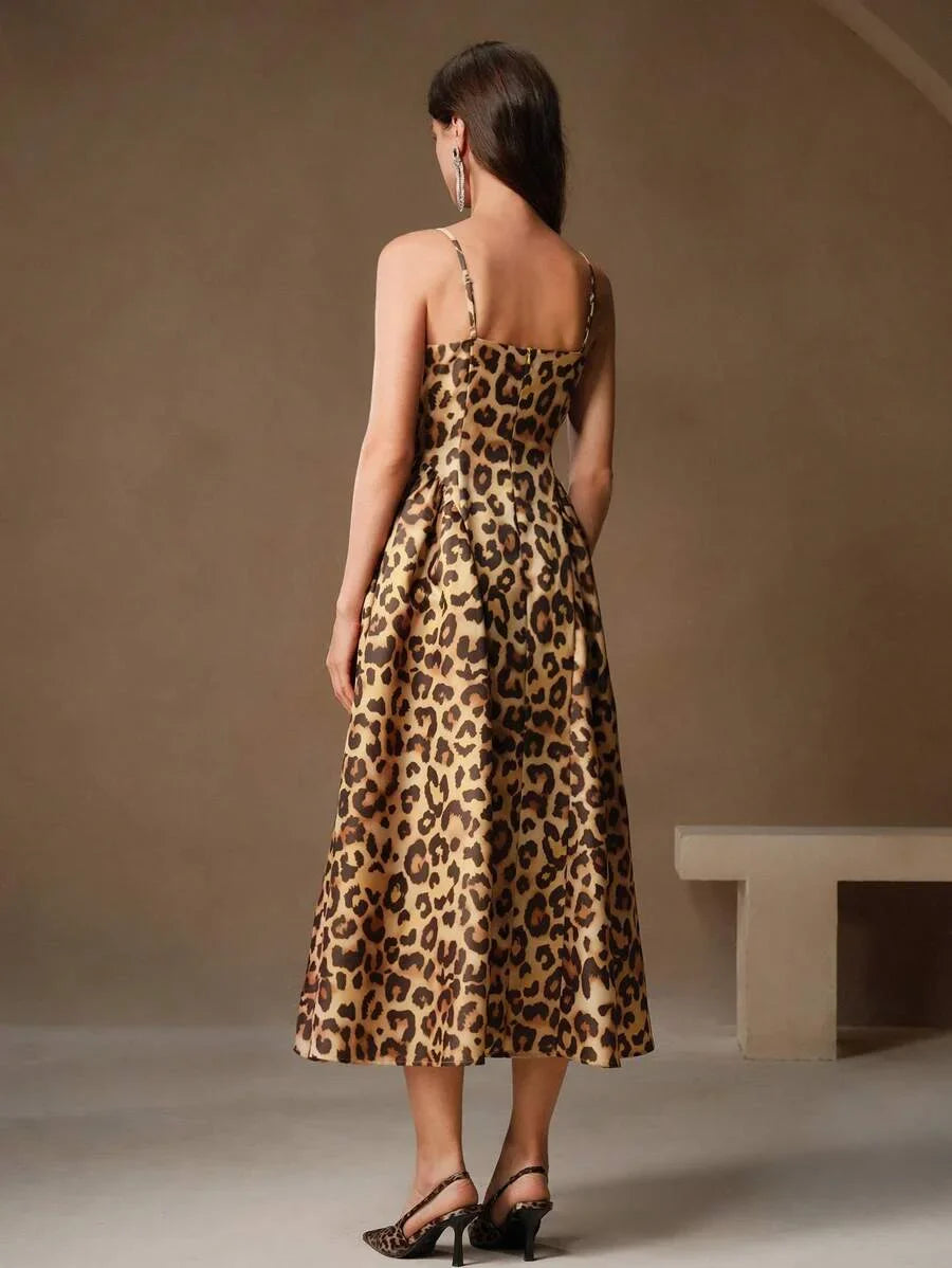 European And American Style Sexy Spaghetti Strap Leopard Print Rhinestone Embellished Waist