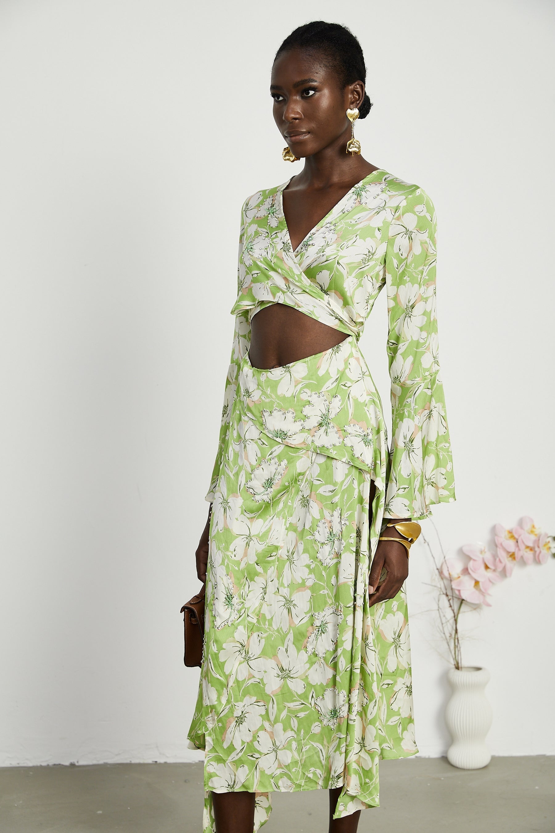 Éva floralprint crystalembellished midi dress