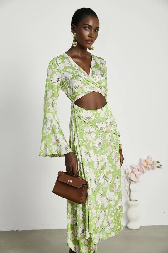 Éva floralprint crystalembellished midi dress