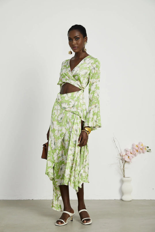 Éva floralprint crystalembellished midi dress