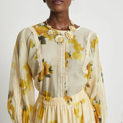 Éva yellow floralprint blouse  skirt matching set