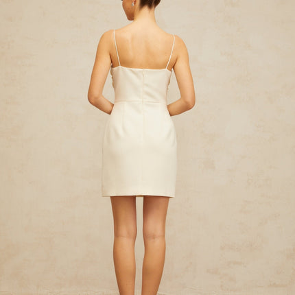 Evelyn Mini Dress in Cream White with 3D-petal and Faux-Pearl Detailing