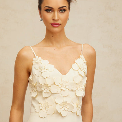 Evelyn White 3D Petal and Faux Pearl Detail Mini Dress