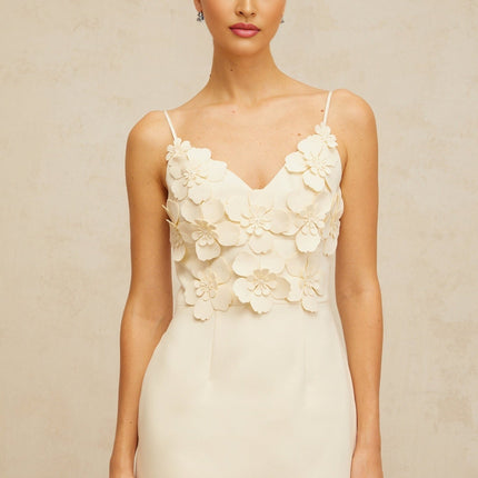 Evelyn White 3D-Petal Mini Dress