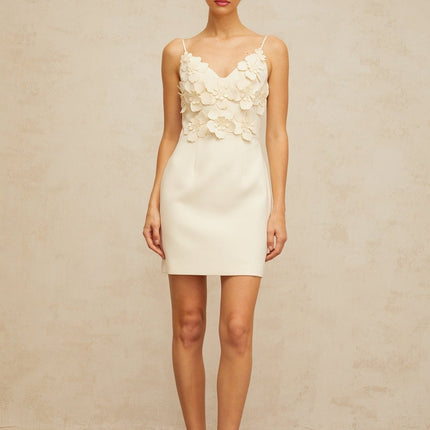 Evelyn White 3D Petal Mini Dress