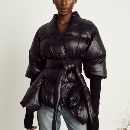 Everleigh Black Jacket Batwing Duvet Knit Trim 100 Recycled Polyamide