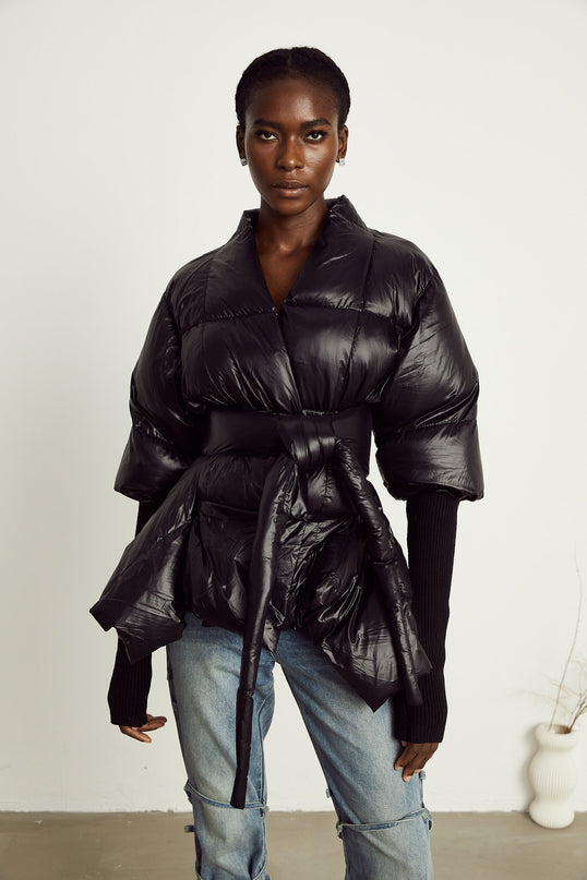 Everleigh Black Jacket Batwing Duvet Knit Trim 100 Recycled Polyamide